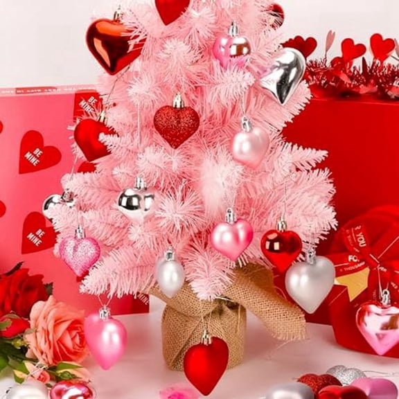 Valentines Day Heart Ornaments,Classic Silver Heart Shaped Hanging Baubles,Valentine's Day Heart Decoration