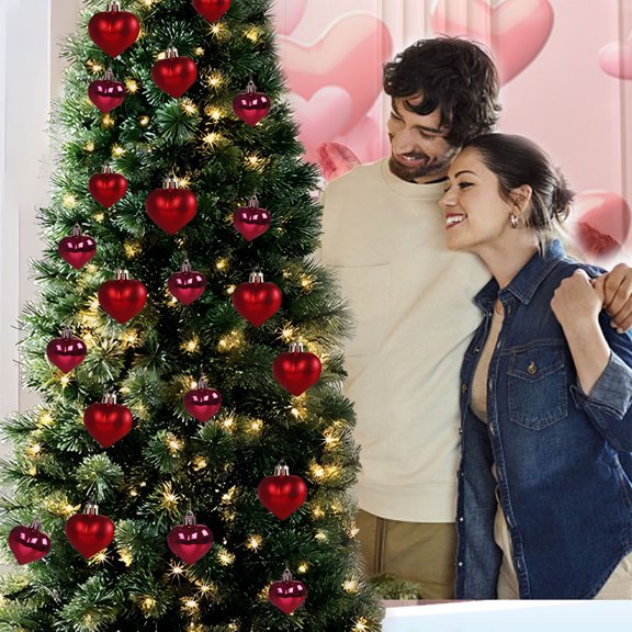 Valentines Day Heart Ornaments Set, 12PCS Matte and Glossy Hanging Heart Pendants for Romantic Party Tree Decor, Decorative Love Accessories for Wedding Anniversary Gift Wrapping Home Decoration