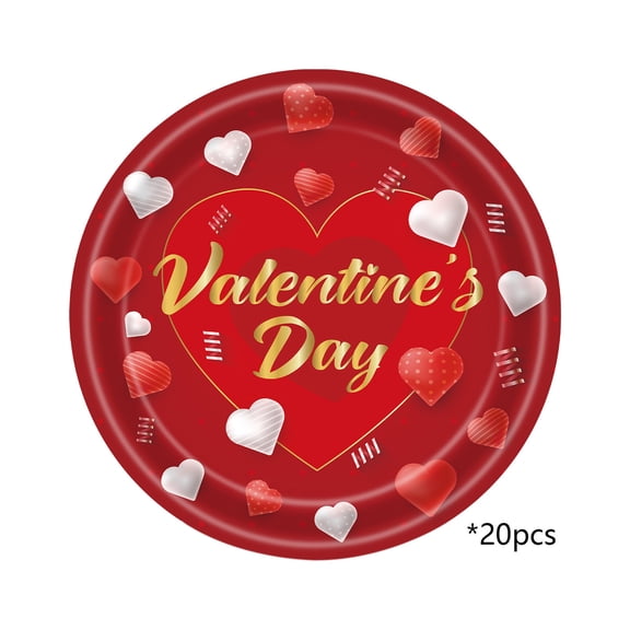 Valentines Day Heart Print Dinner Plates Disposable Paper Plates For Party Decoration Couple Dinner Table Setting Supplies 9 Inches 20Pcs 0.441Lb
