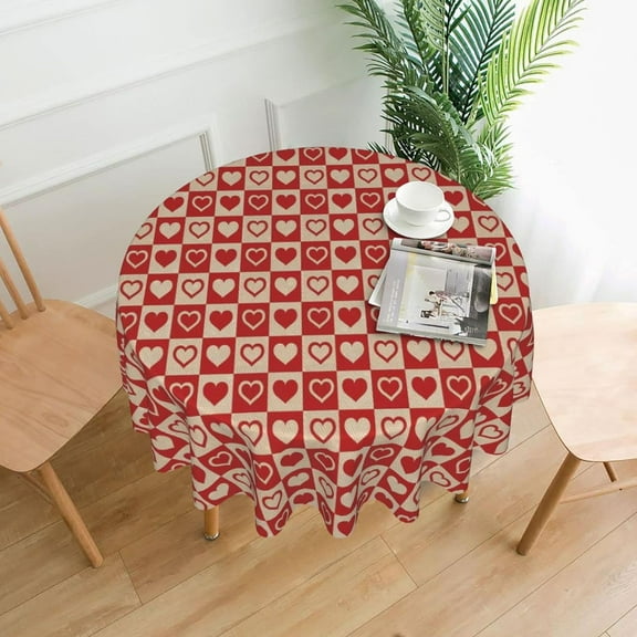 Valentines Day Heart Red Round Tablecloth 60 Inch Washable Reusable Table Cover Wrinkle Stain-Resistant for Kitchen Dinning Party Holiday Picnic