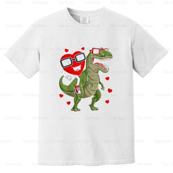 Valentines Day Heart Riding Dinosaur T Rex Funny, Dino, Love, Kids, Comfort Color T-Shirt Unisex, up to 4XL