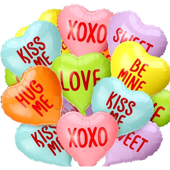 Valentines Day Heart Shaped Balloons Conversation Candy Heart Balloons Xoxo Kiss Me Love Foil Sweet Balloon for Valentine Wedding Anniversary Party Decoration