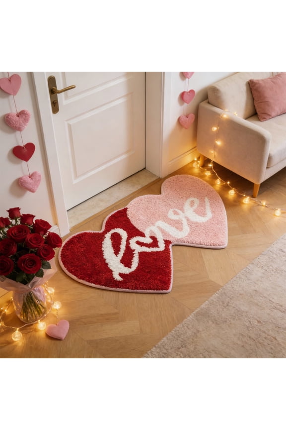 Valentines Day Heart Shaped Bathroom Rug - Valentine's Day & Winter Bathroom Decor, Non-Slip Washable Bath Mat, Cute Lover Decor for Shower & Entryway, Absorbent Mat for Home Bathroom, 23.62*11.81in