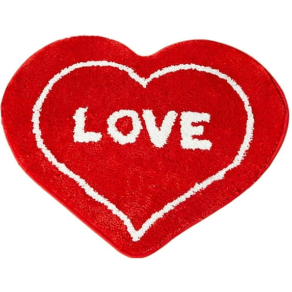 Valentines Day Heart Shaped Carpet Non Slip Bath Mat Washable Red Rug for Bathroom Bedroom Kitchen Dorm Decor Romantic Floor Mat Welcome Doormat for Christmas Anniversary Wedding Gift