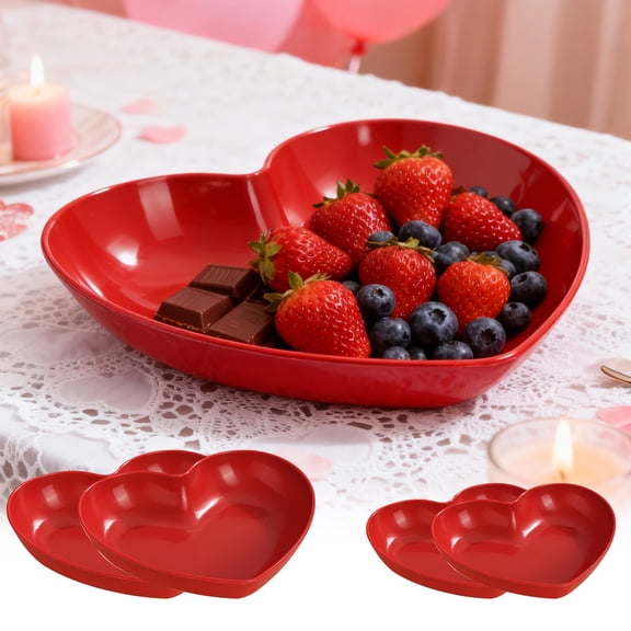 Valentines Day Heart Shaped Plates, 8.5 X 7.7 X 1.6 in, Plastic, Decorative Rim, Stackable Design, for Party Desserts, Birthday Snacks, Wedding Appetizers, 2 Pcs, Red, by Ihhxbs