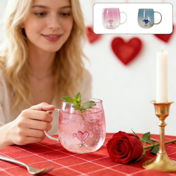 Valentines Day Heart Shaped Tea Cup, Couples Tea Set Featuring Matching Saucers and Spoons, Ideal for Romantic Gifts for Women and Couples Gift Opening Activities Blahzhy | Blue