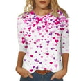 thumbnail image 1 of Valentines Day Heart Tops Women 3/4 Sleeve T Shirts Cute Print Plus Size Crewneck Tee Holiday Gifts, 1 of 5
