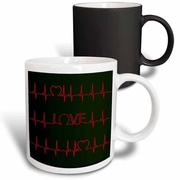 3drose, Valentines Day Hearts and Love Ekg Screen Image, 3drsmm, 11oz Magic Transforming Mug