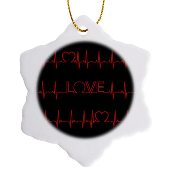 3drose, Valentines Day Hearts and Love Ekg Screen Image, 3drsmm, 3 inch Snowflake Porcelain Ornament