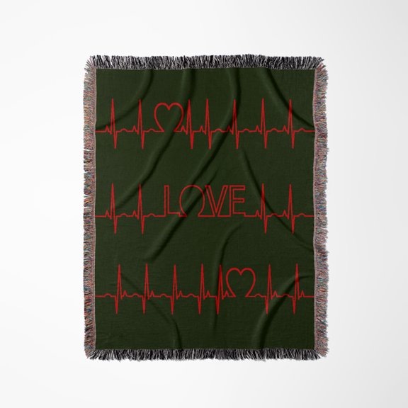 Valentines Day Hearts And Love Ekg Screen Image, 3Drsmm, Woven Blanket
