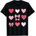 thumbnail image 1 of Valentines Day Hearts Coquette Bow Graphic Black T-Shirt for Men and Women, 1 of 4