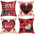 thumbnail image 1 of Valentines Day Hearts Decorative Throw Pillow Covers 16 x 16 Set of 4, Red Black Letter Bow Kiss Love Forever Porch Outdoor Pillowcase, Plaid Anniversary Wedding Cushion Case Home Decor, 1 of 5