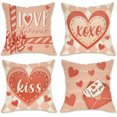 thumbnail image 1 of Valentines Day Hearts Decorative Throw Pillow Covers 18 x 18 Set of 4, Peach Pink Letter Bow Love Forever Porch Outdoor Pillowcase, Plaid Anniversary Wedding Cushion Case Home Decor, 1 of 6