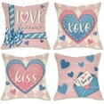 thumbnail image 1 of Valentines Day Hearts Decorative Throw Pillow Covers 18 x 18 Set of 4, Pink Blue Letter Bow Kiss Love Forever Porch Outdoor Pillowcase, Plaid Anniversary Wedding Cushion Case Home Decor, 1 of 5