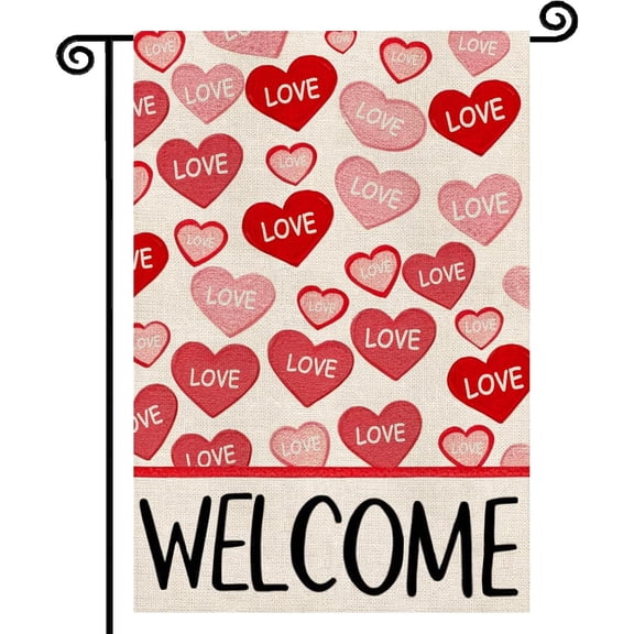 Valentines Day Hearts Garden Flag 12x18 Inch Double Sided Outside for Welcome Love Hearts Anniversary Yard Outdoor Flag