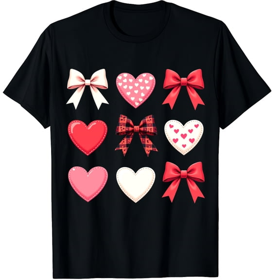 Valentines Day Hearts Leopard Coquette Bow Graphic Crew Neck Short Sleeve T-Shirts (Men's, Women's)