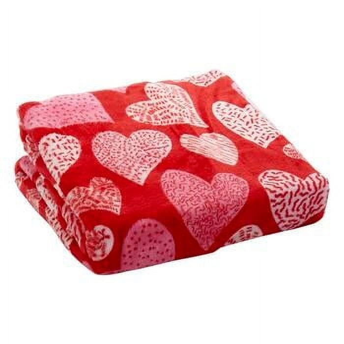 Valentines Day Hearts Throw Blanket Red Pink Hearts Pattern 50 x 60 inches Polyester