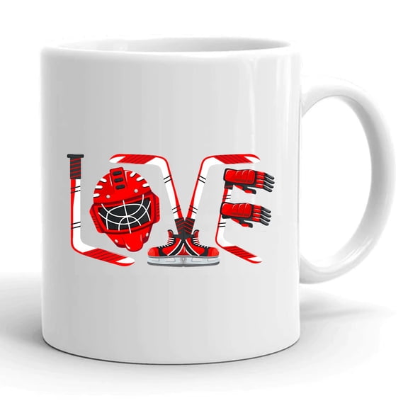 Valentines Day Hockey Player Gift Ceramic Mug 11oz (White;11oz)