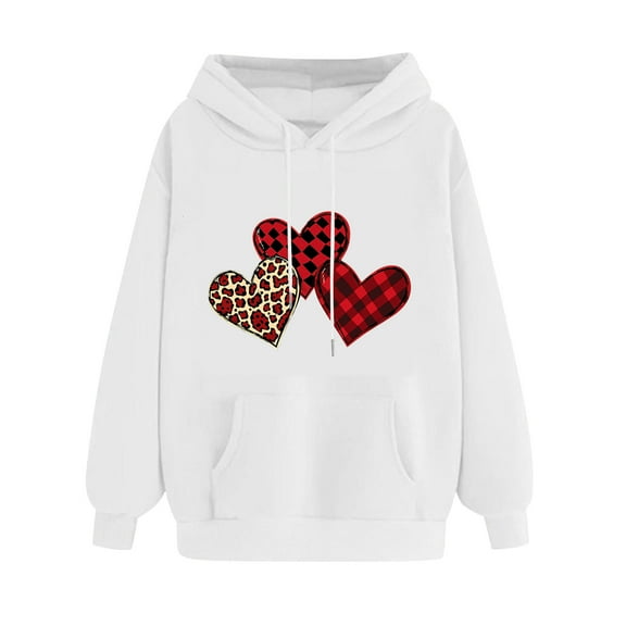 Valentines Day Hooded Sweatshirts Oversized Cute Heart Pullover Hoodies for Women Holiday Tops Gift