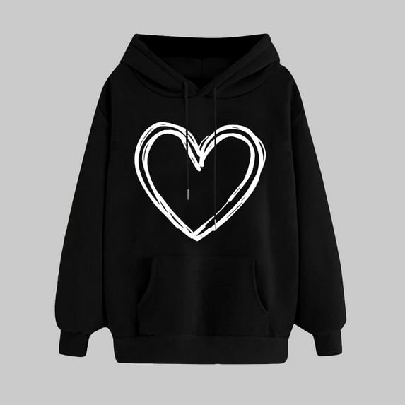 Valentines Day Hoodies, Heart Hoodie Women, Long Sleeve Hoodie Sweatshirt Women's Print Winter Hoodie Pullover Tops Long Sleeved Comfortable Sweatshirts