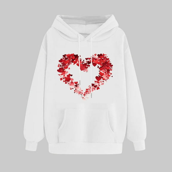 Valentines Day Hoodies, Heart Hoodie Women, Long Sleeve Hoodie Sweatshirt Women's Print Winter Hoodie Pullover Tops Long Sleeved Comfortable Sweatshirts