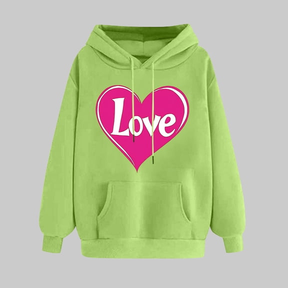 Valentines Day Hoodies for Women, Long Sleeve Hoodie Women, Women's Valentine's Day Printed Winter Hoodie Pullover Tops Long Sleeved Comfortable Sweatshirt