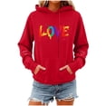 thumbnail image 1 of Valentines Day Hoodies for Women Casual Loose Pullover Sweatshirts Long Sleeve Red Sweater Tops with Pockets, L, 1 of 7