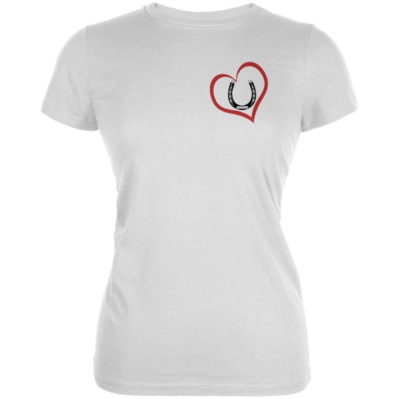 Valentines Day Horse Shoe Print Heart White Juniors Soft T-Shirt - 2X-Large