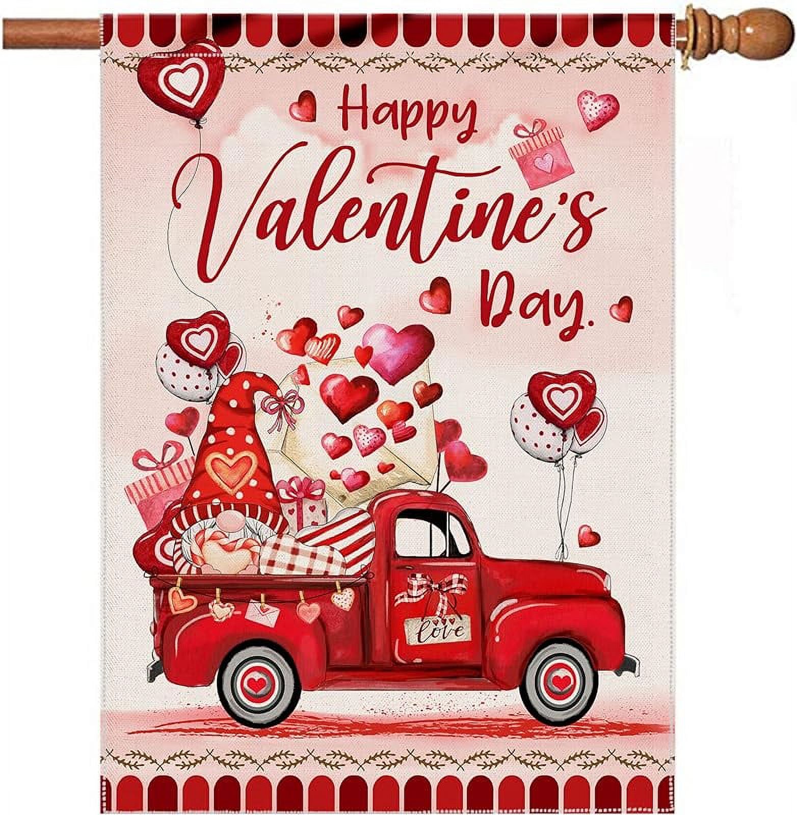 Valentines Day House Flag 28x40 Double Sided, Happy Valentines Day