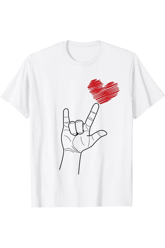 Valentines Day I Love You Hand Sign ASL Heart Women Kids Men T-Shirt