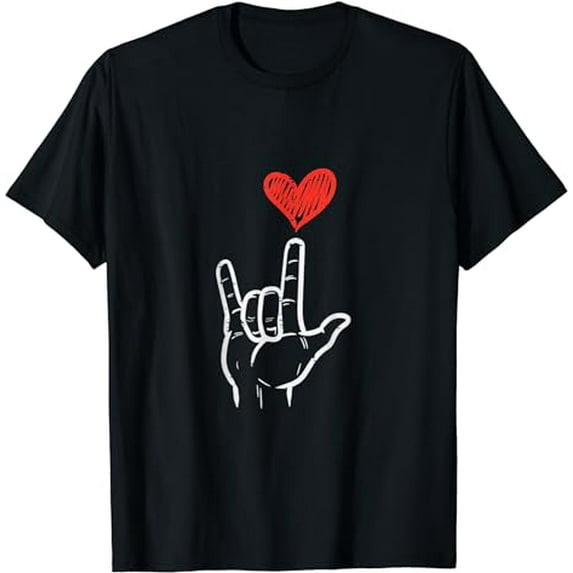 Valentines Day I Love You Hand Sign ASL Heart Women Kids Men T-Shirt