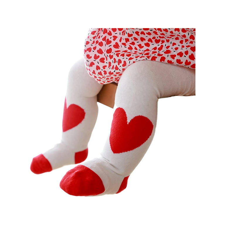 Valentines Day Infant Baby Girl Tights Cute Heart Print Cable Knit Leggings  Combed Cotton Pantyhose For Newborn Girls