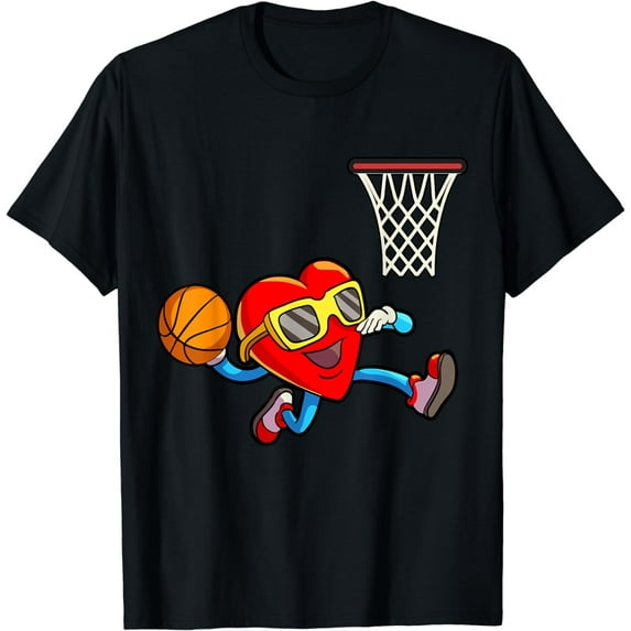 Valentines Day Kids Boys Men Heart Dunking Basketball T-Shirt
