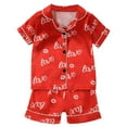 thumbnail image 1 of Xijirk Valentines Day Kids Floral Silk Pajamas Set Short Sleeve Button Up Top and Shorts Satin Pajamas for Toddler Girls Comfortable Sleepwear,Red,12-18 Months, 1 of 9
