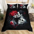 thumbnail image 1 of Valentines Day King Duvet Cover,Lover Kissing Skull Comforter Cover,Vintage Rose Skeleton Bones Bedding Set,Gothic Spooky Couple Quilt Cover Bedroom Decor（No Comforter）, 1 of 5