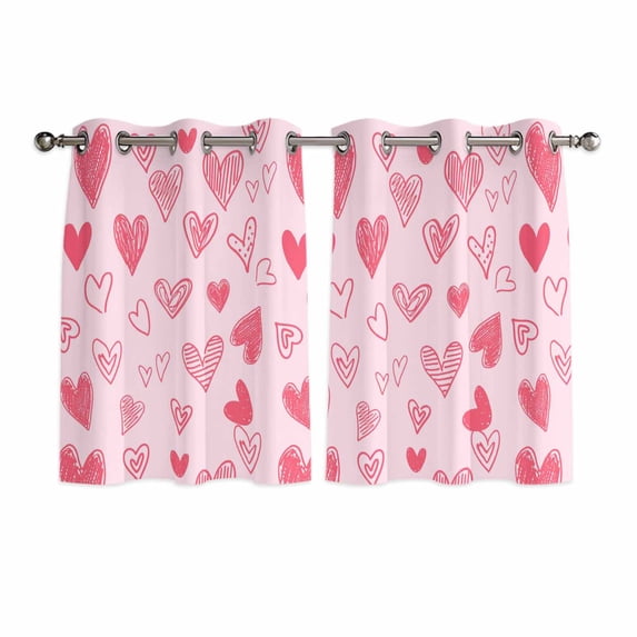 Valentines Day Kitchen Curtains Window Panels, Pink Love Heart Insulated Window Treatment Curtain, Grommet Curtains for Bedroom/Living Room/Bathroom, 2 Piece 42"Wx54"L