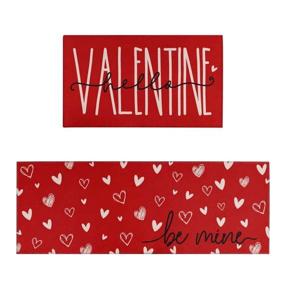 Valentines Day Kitchen Mats Set of 2, Non- Valentines Kitchen Rugs Red Heart Romantic Floor Mat with Washable Backing Decorative Home Decor for Holiday Wedding Alfombras 16x24 and 16x43Inch