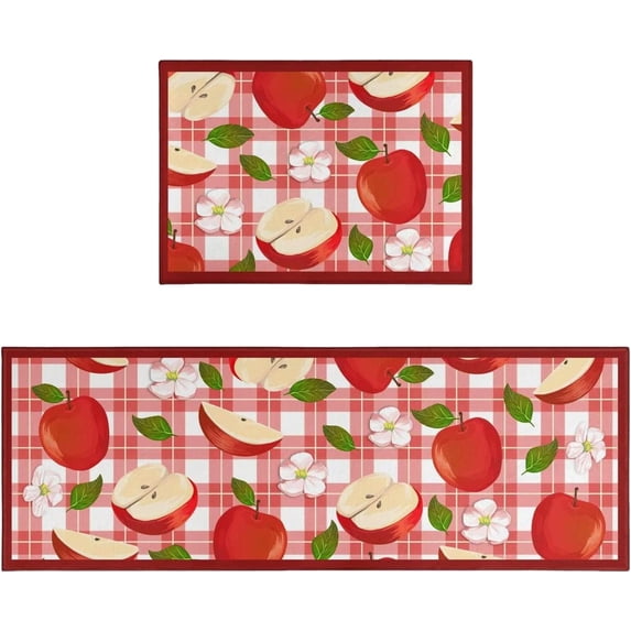 Valentines Day Kitchen Rugs Set of 2,Valentines Anniversary Wedding Holiday Gnomes Buffalo Plaid Hearts Decorative Low-Profile Mats for Home Kitchen,Love Lives Here(17.7x47.2+17.7x23.6 Black )