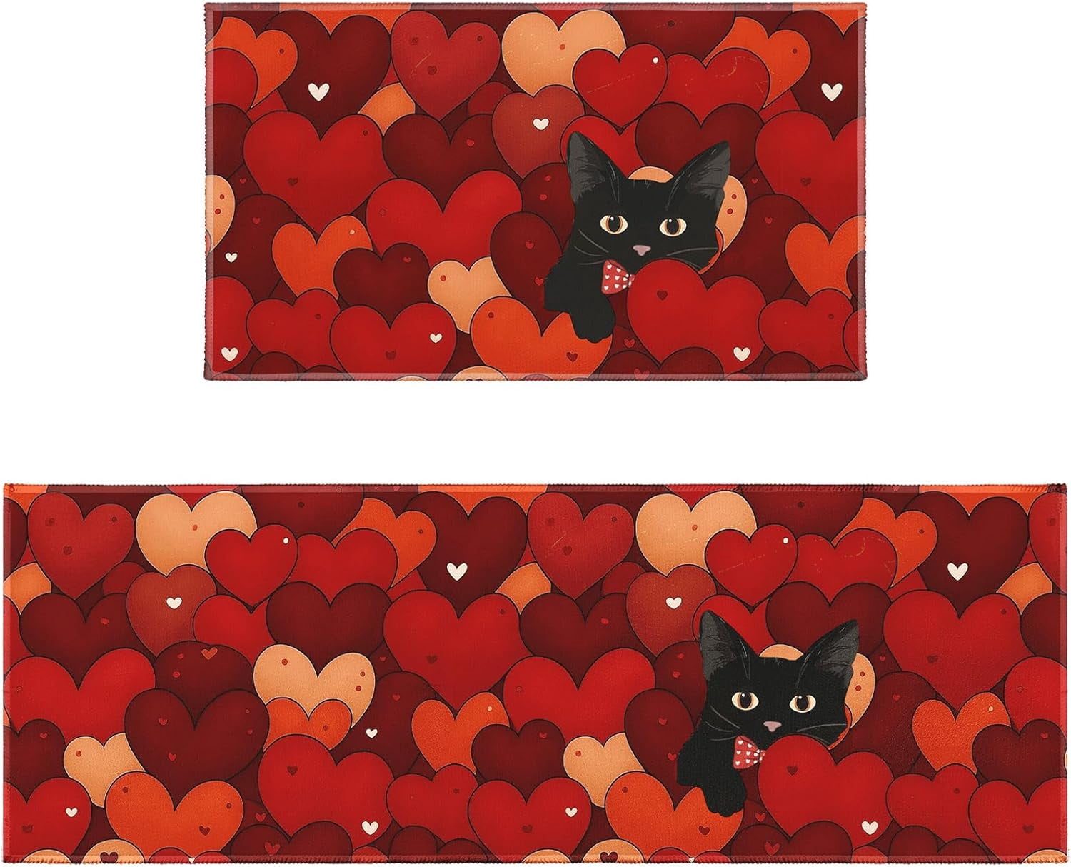 Valentine Rug Valentines Day Kitchen Rugs Sets of 2 Non Slip Red Hearts Black Cat ...
