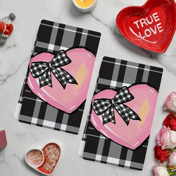 Valentines Day Kitchen Towels 23.6x15.8 Inches Absorbent Drying Cloth Dish Towel Tea Towel Baking Cooking Multifunctional Holiday Decorative Soft Polyester Fabric