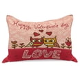 thumbnail image 1 of Valentines Day Knitted Quilt Pillowcover, Owls in Love Print Partners Couples Boho Style Hearts Flowers Dots, Standard King Size Pillow Cover for Bedroom, 30" x 20", Pink Red Yellow, by Ambesonne, 1 of 2