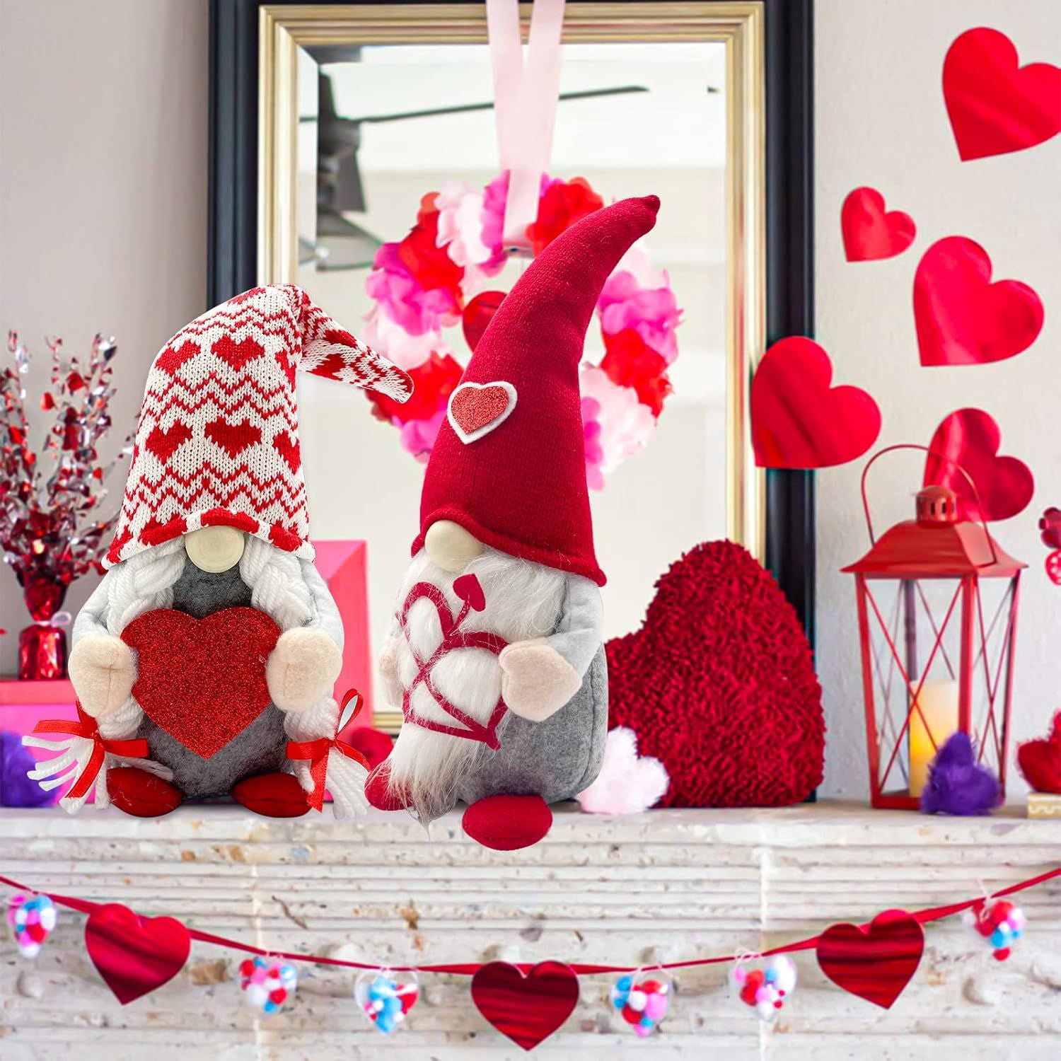 Valentines Day Lighted Gnomes for Home Décor 2PCS Table Red Cupid Gnome Decorations Swedish Plush Elf Scandinavian Tomte Elf Ornaments Sweet Gifts Him Her