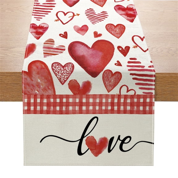 Valentines Day Linen Table Runner Wedding Decoration Heart Couple Table Runner Tablecloth for Dining Table Decor