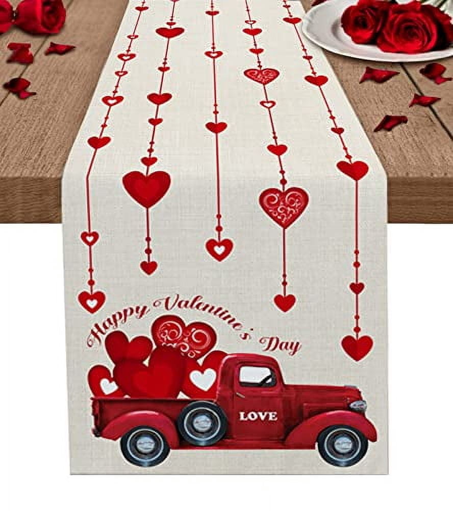 Valentines Day Linen Table Runner Wedding ration Gnome Couple Buffalo ...