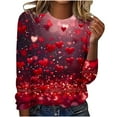 thumbnail image 1 of Valentines Day Long Sleeve Shirts for Womens Cute Heart Print Basic Tee Classic Crewneck Blouse Top, 1 of 4