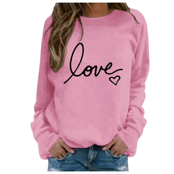 Valentines Day Love Heart Shirts Women Sweatshirts Casual Printed Crewneck Long Sleeve Gift Clothes for Her