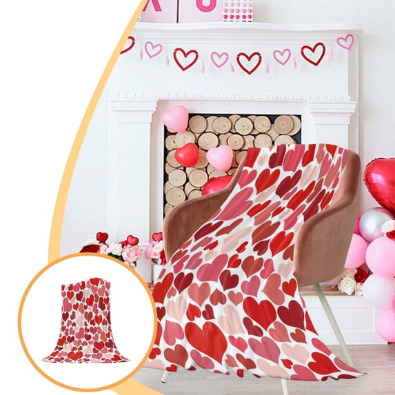 Valentines Day Love Heart Throw Blanket, Romantic Love Heart Decorative Pink Red Warm Cosy Fuzzy Flannel Throw Blanket for Mom Couple Home Bed Sofa Couch Chair 40*60IN (Hot Pink)