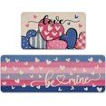 thumbnail image 1 of Valentines Day Love Kitchen Rugs Set of 2, Pink Blue Heart Stripes Be Mine Kitchen Mats Decor, Anniversary Wedding Floor Door Mat Home Decorations - 17x30 and 17x47 Inch, 1 of 6