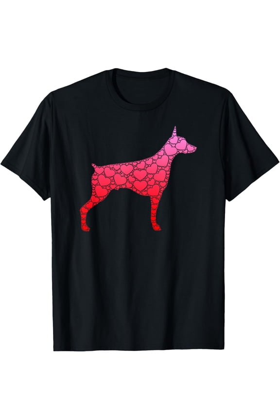 Valentines Day Love Men Women Girls Red Pink Heart Dobermann T-Shirt men and women can wear, black, white, gifts
