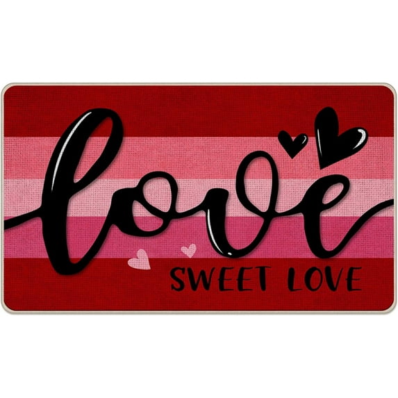 Valentines Day Love Sweet Love Decorative Front Door Mat, Pink Red Hearts Welcome Doormat Indoor Outdoor Non-Slip Floor Entryway Rug, Anniversary Wedding Home Kitchen Decoration 17x30 Inch